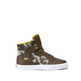 Supra Kids VAIDER Olive Camo/white High Top Shoes | CA-34713